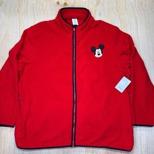 NEW Disney Mickey Mouse Full Zip Mens Fleece Jacket Red 2XL